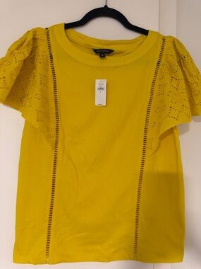 Banana Republic Bright Yellow Eyelet Flutter Sleeve Tee